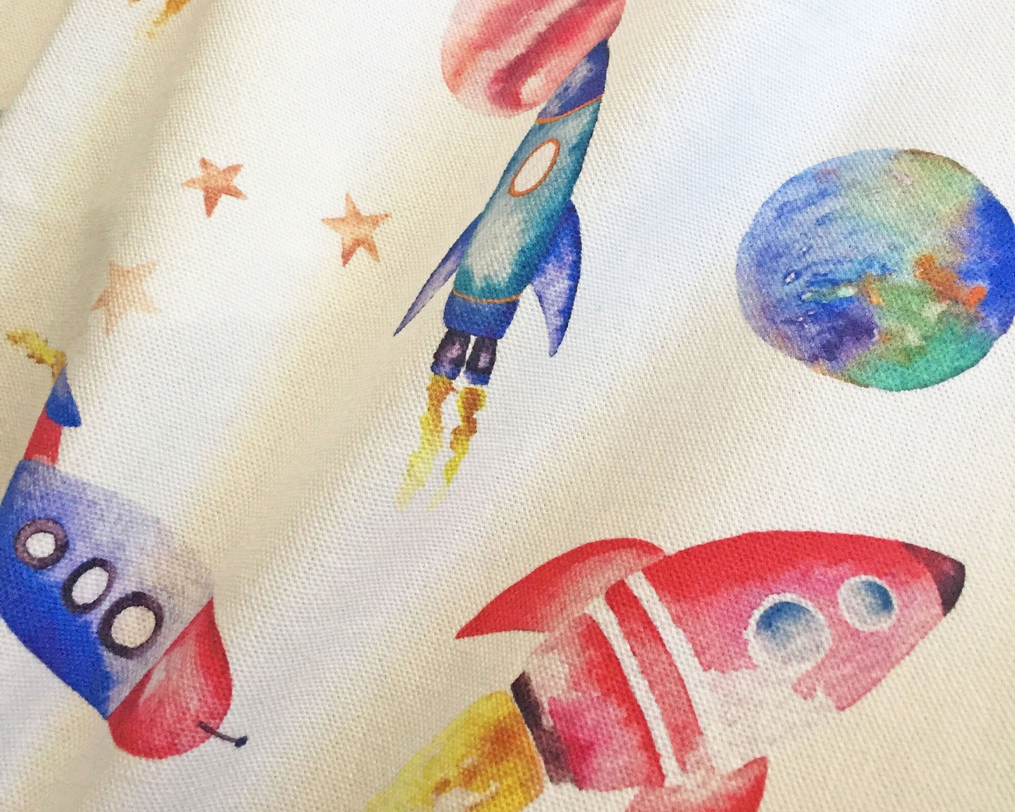 Space Rockets - Printed Cotton Children's Fabric for curtains, blinds and cushions