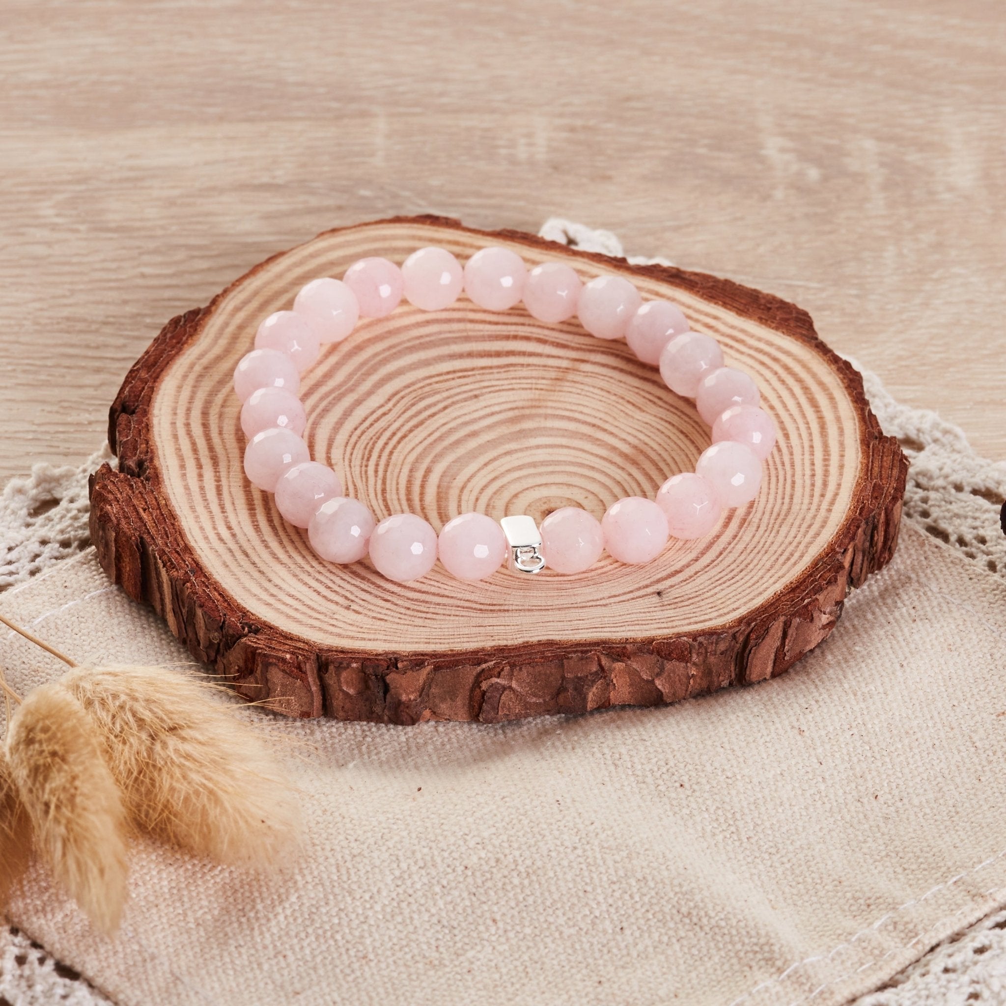 Faceted Rose Quartz Gemstone Charm Stretch Bracelet