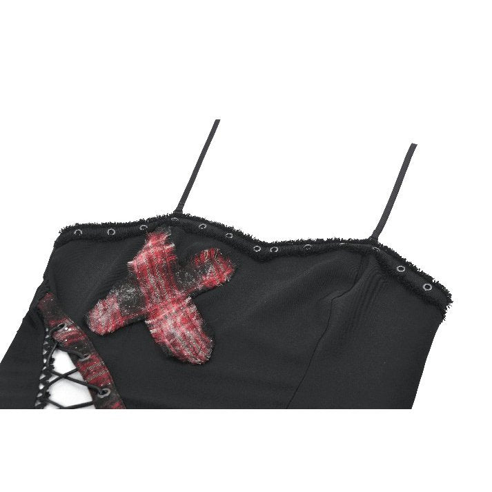 Dark in Love Punk Black and Tartan Cross Strap Nevida Top