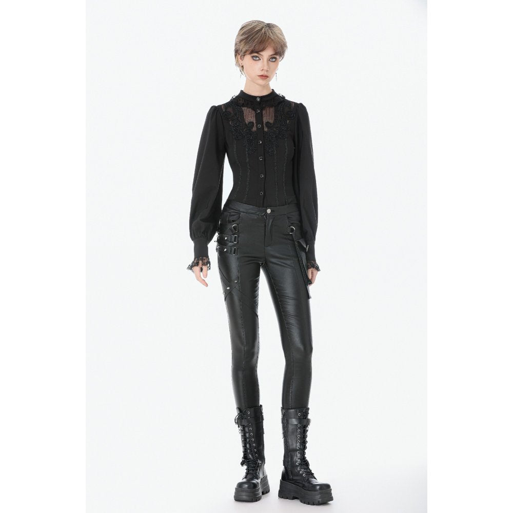 Dark in Love Punk Leather-Look Strap Detail Trousers