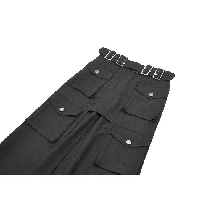 Dark in Love Punk Layered Pocket Cutout Belted Long Skirt