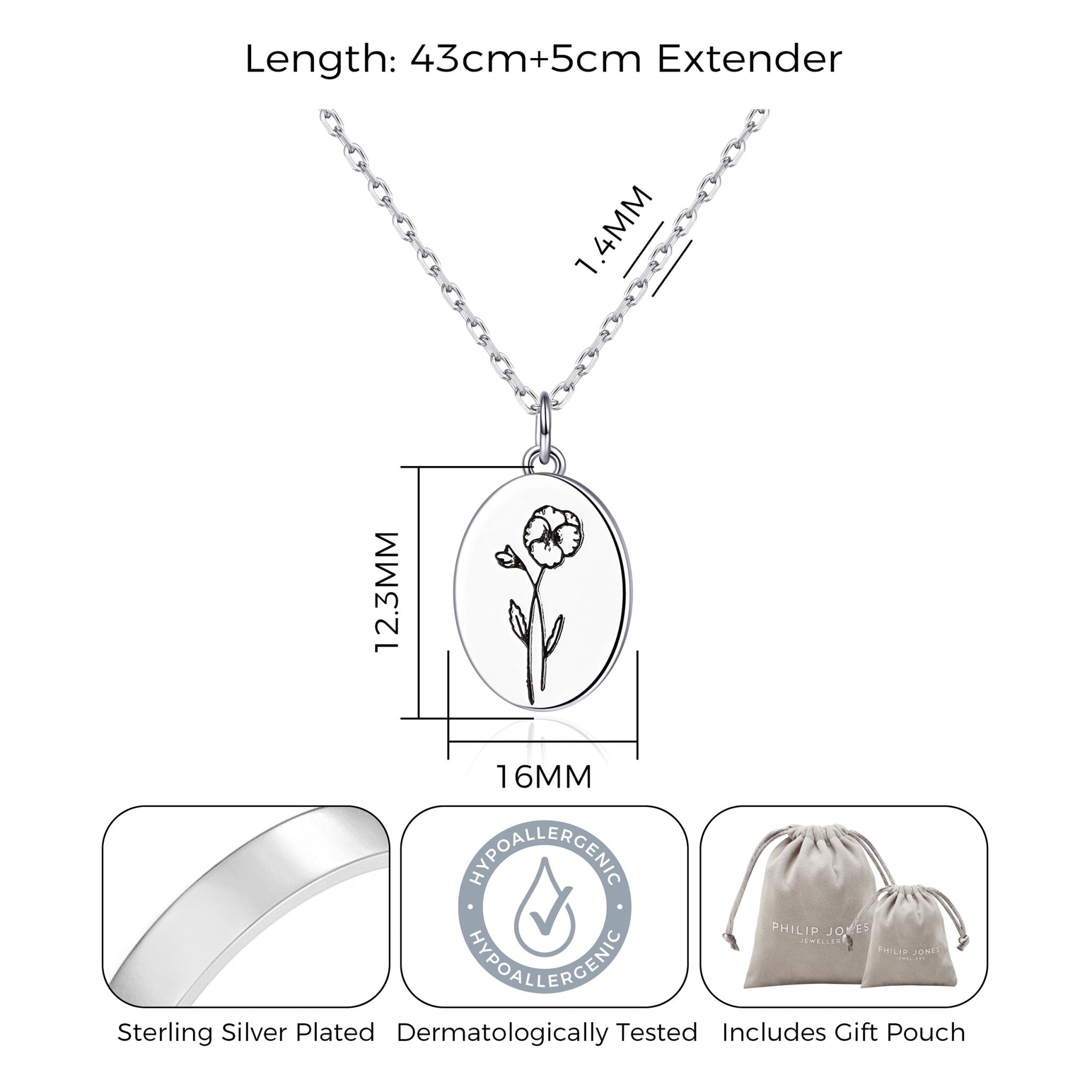 February Birth Flower Violet Necklace with Card