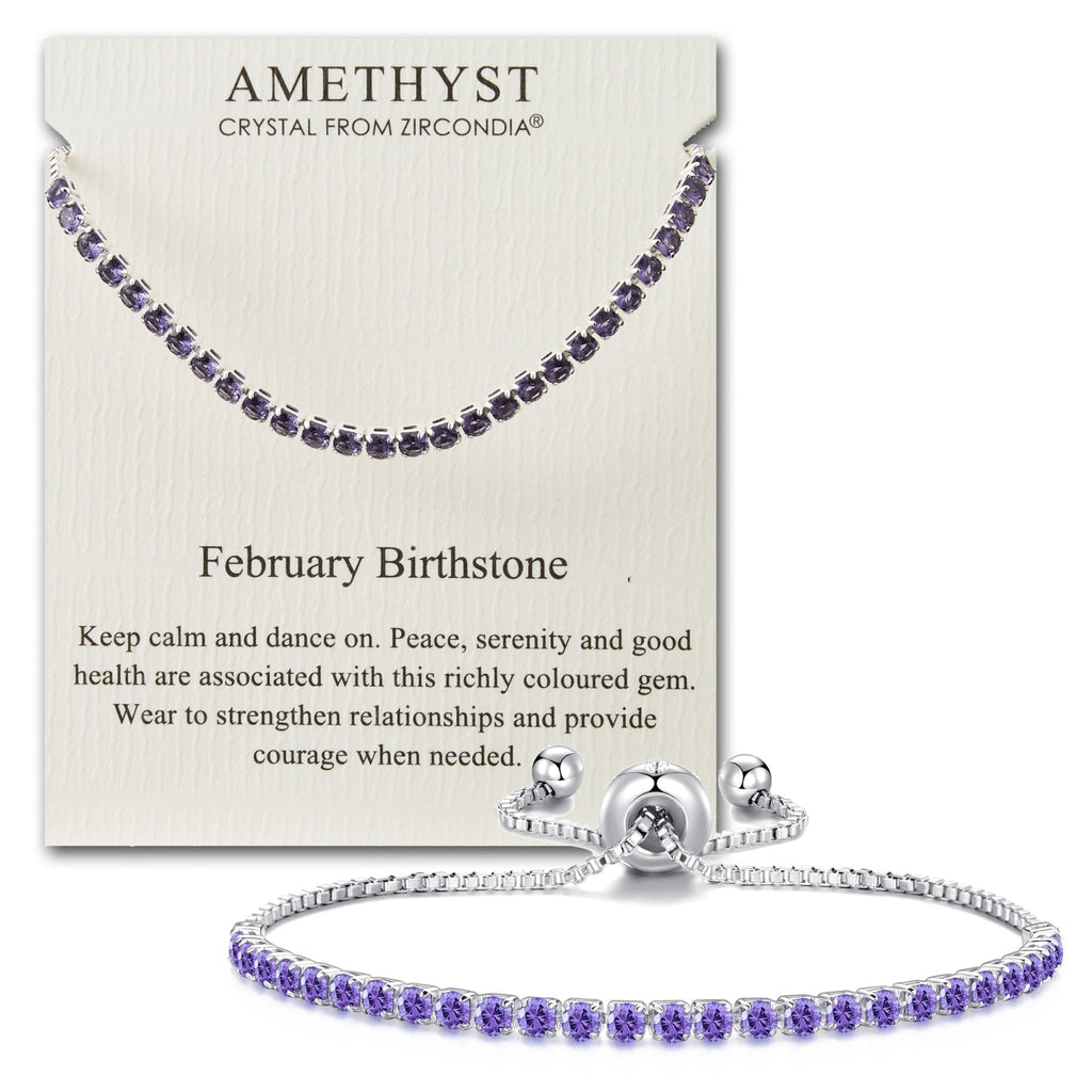 February Birthstone Friendship Slider Bracelet with Amethyst Zircondia® Crystals