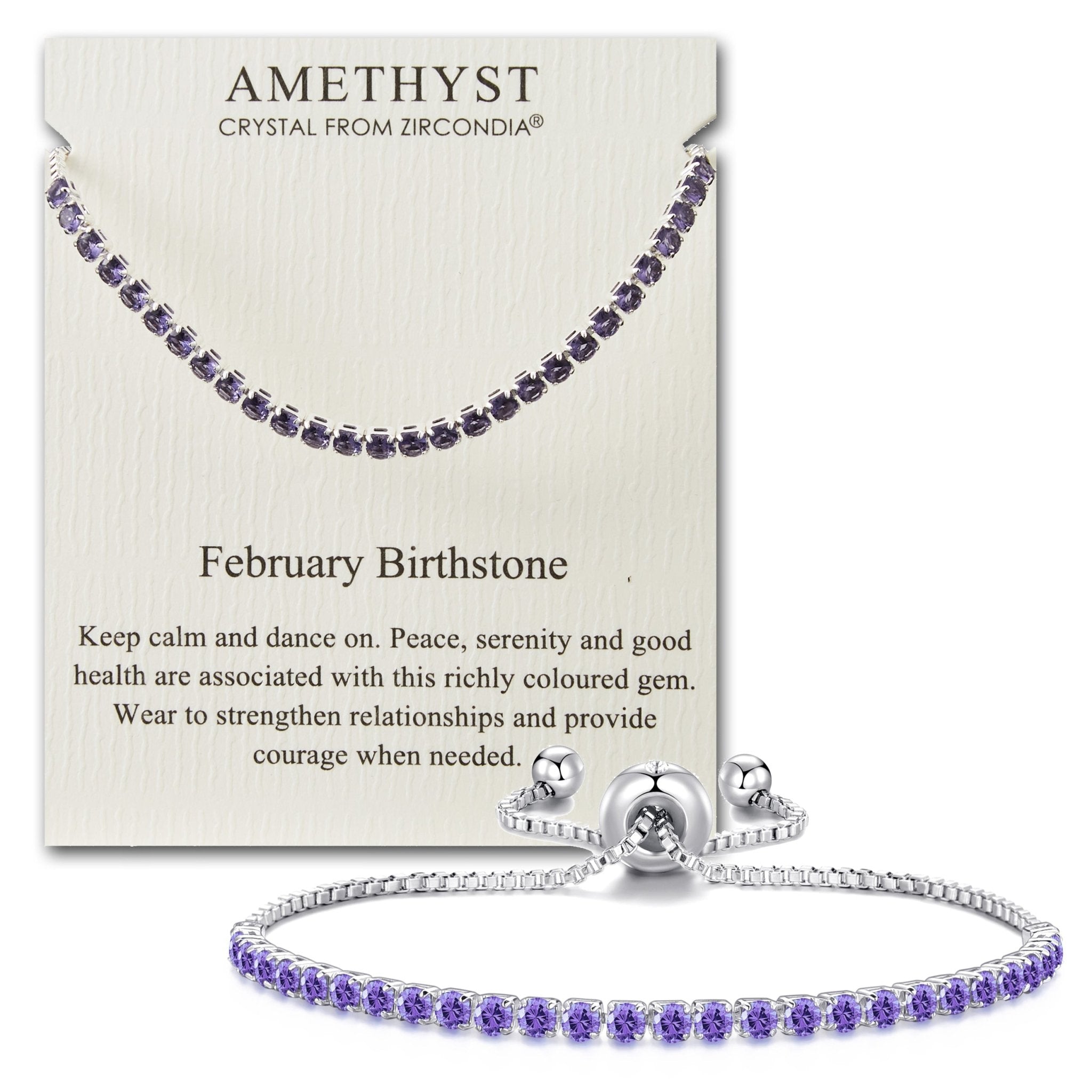 February Birthstone Friendship Slider Bracelet with Amethyst Zircondia® Crystals