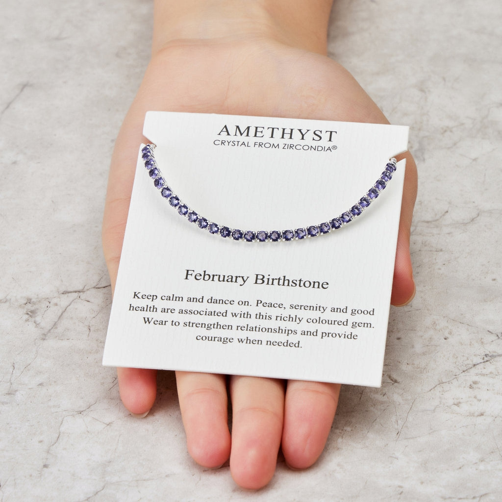 February Birthstone Friendship Slider Bracelet with Amethyst Zircondia® Crystals