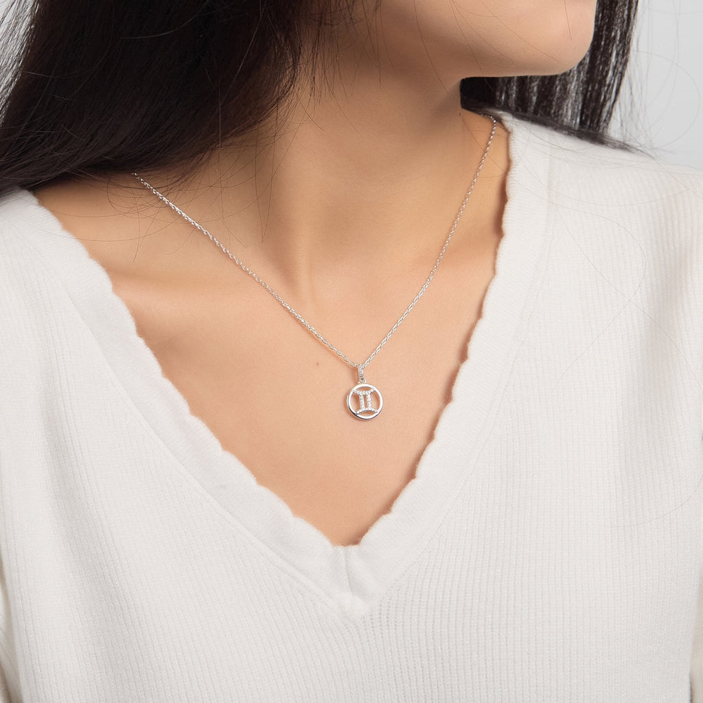 Gemini Star Sign Zodiac Necklace with Zircondia® Crystals