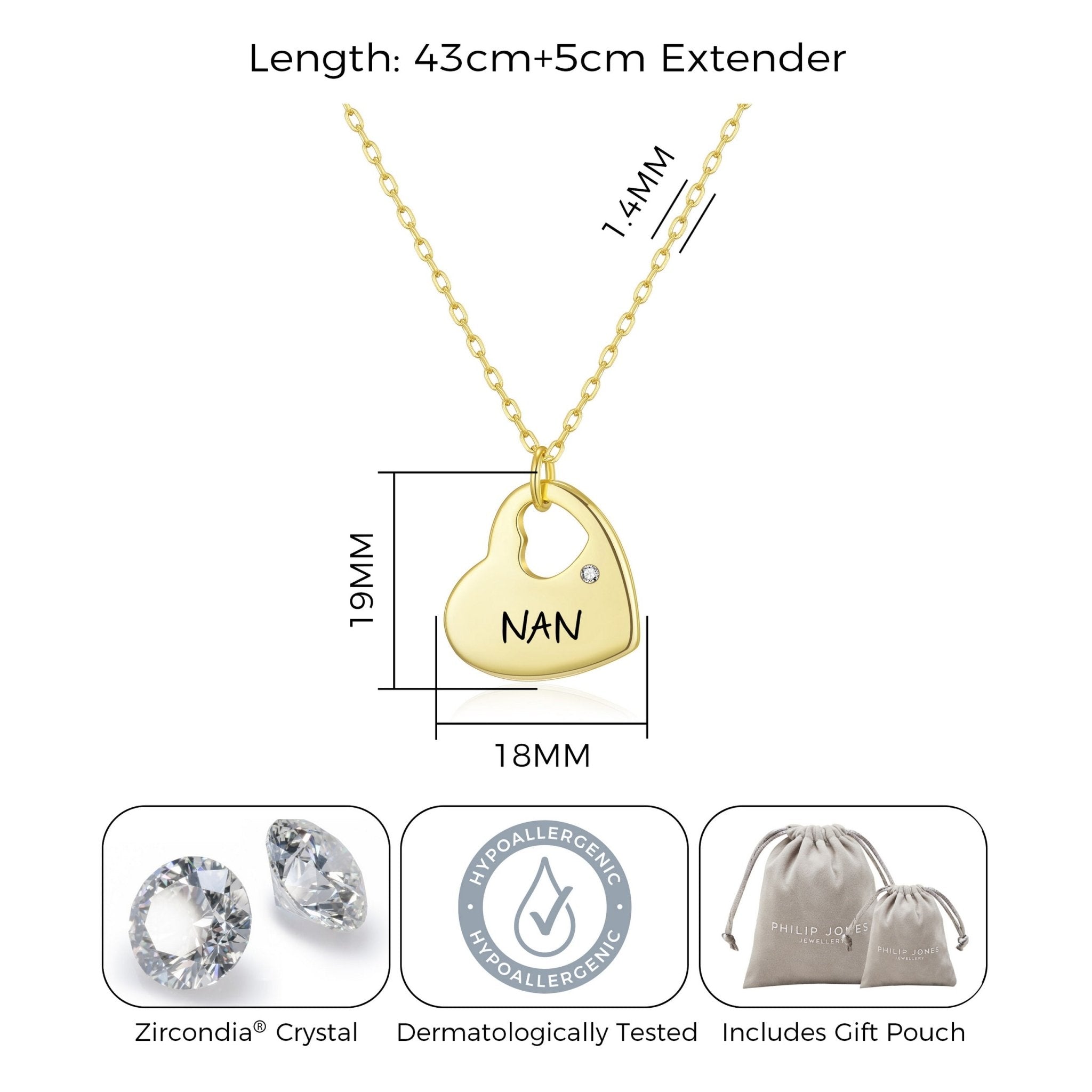 18k Gold Nan Heart Necklace Created with Zircondia® Crystals