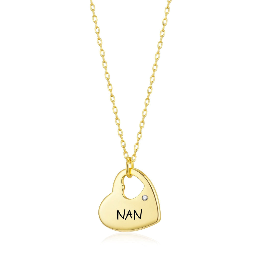 18k Gold Nan Heart Necklace Created with Zircondia® Crystals