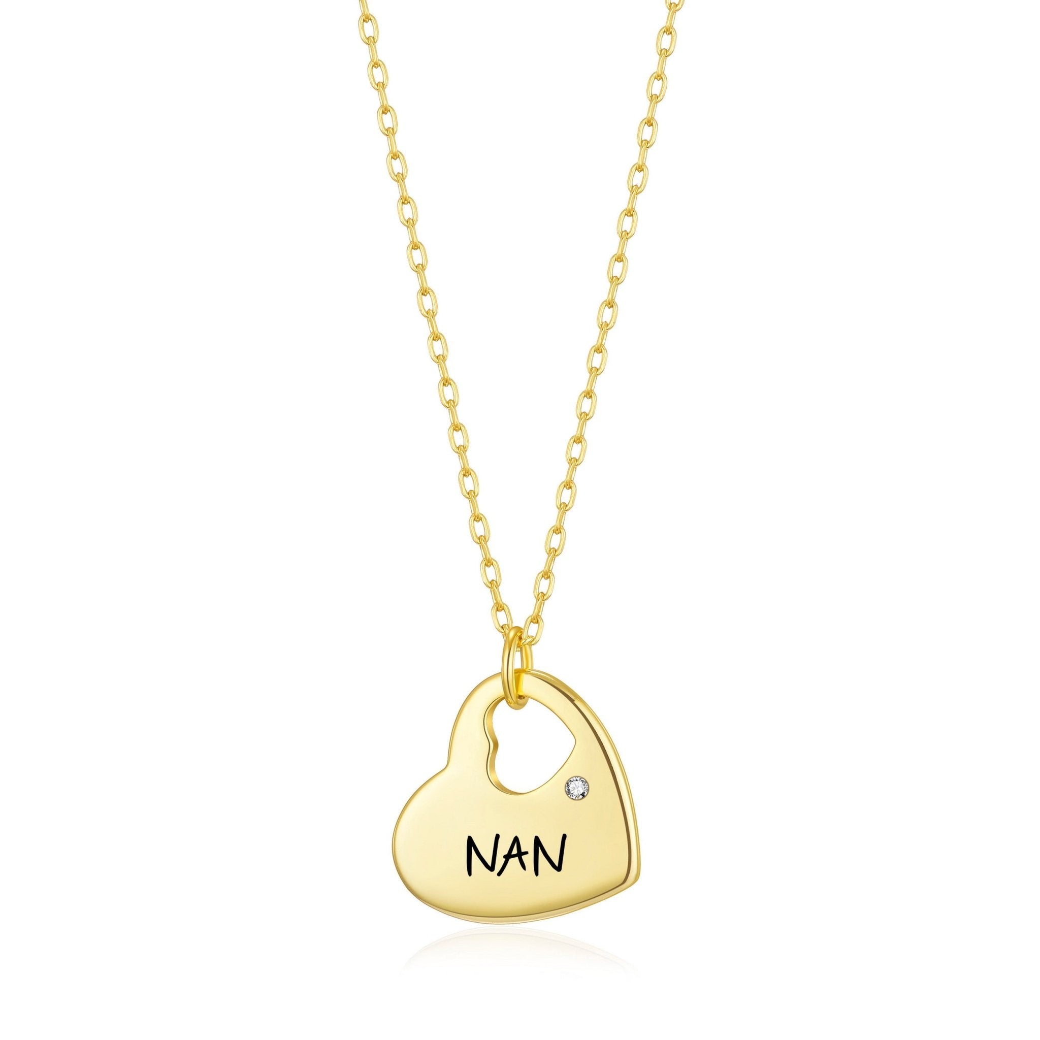 18k Gold Nan Heart Necklace Created with Zircondia® Crystals