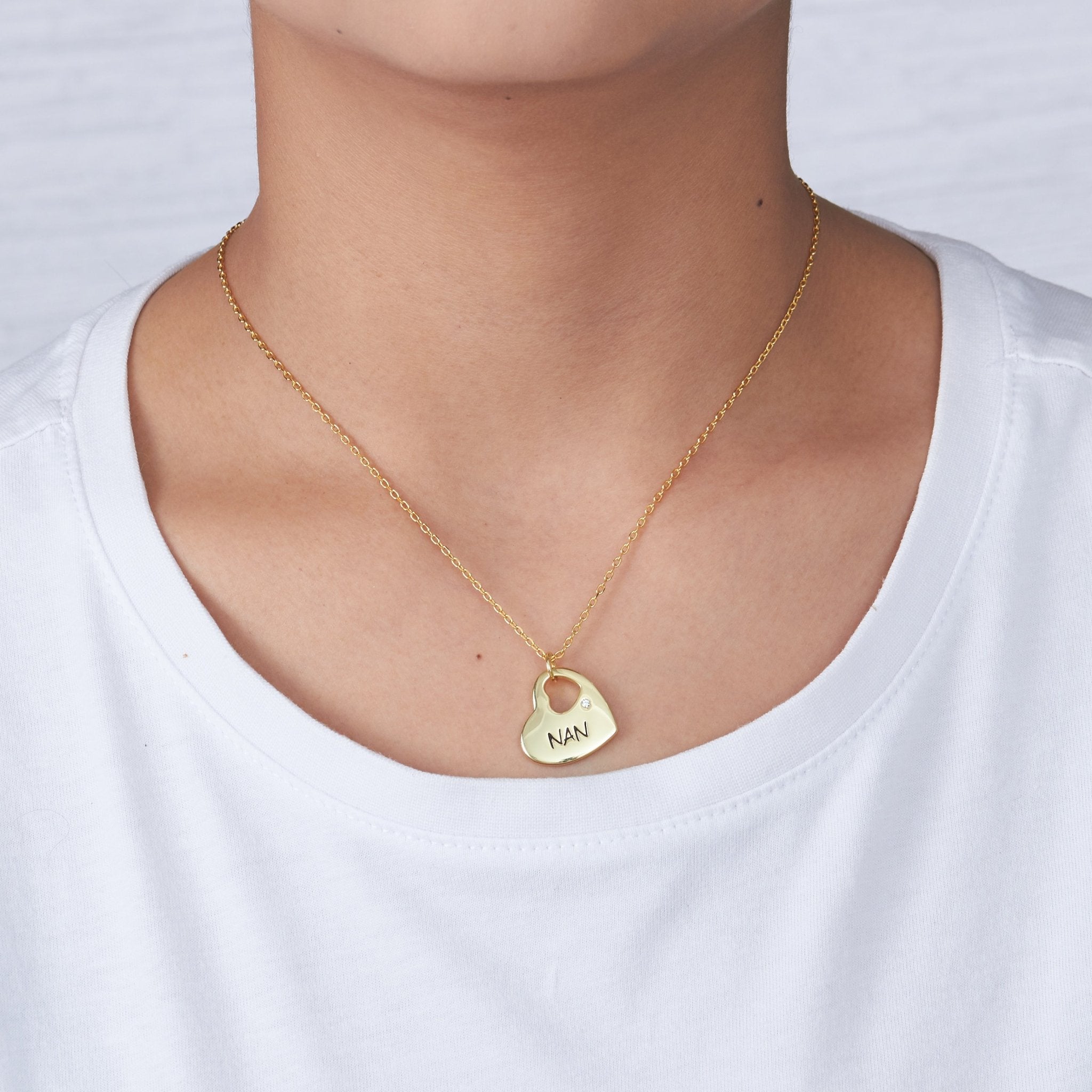 18k Gold Nan Heart Necklace Created with Zircondia® Crystals