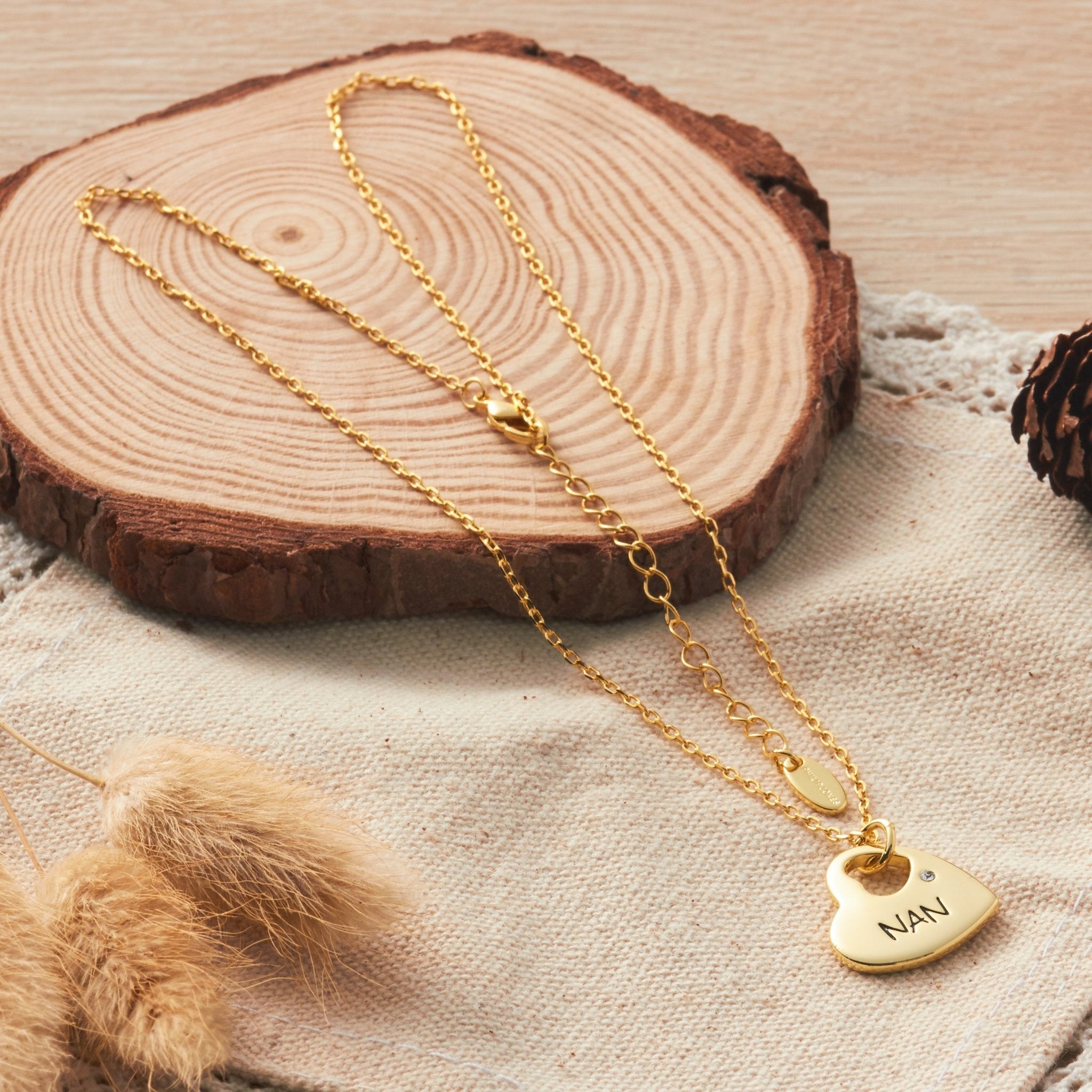 18k Gold Nan Heart Necklace Created with Zircondia® Crystals
