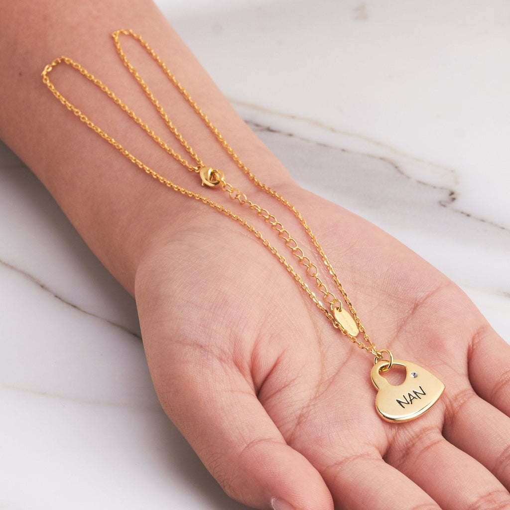 18k Gold Nan Heart Necklace Created with Zircondia® Crystals
