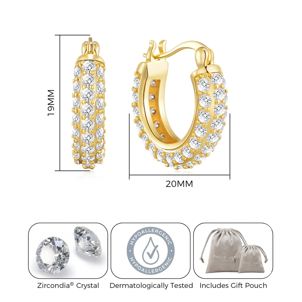 18k Gold Plated 20mm Pave Hoop Earrings Created with Zircondia® Crystals