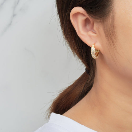 18k Gold Plated 20mm Pave Hoop Earrings Created with Zircondia® Crystals