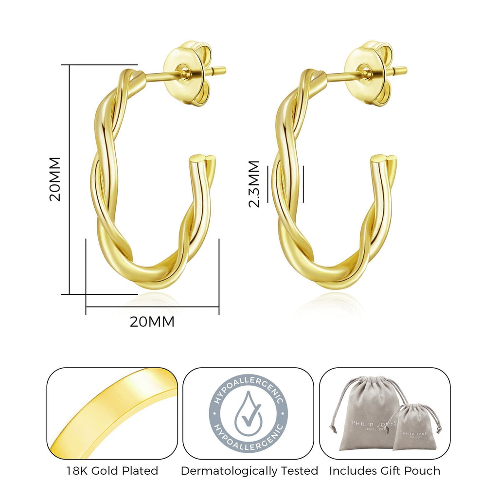 18k Gold Plated 20mm Twisted Hoop Earrings