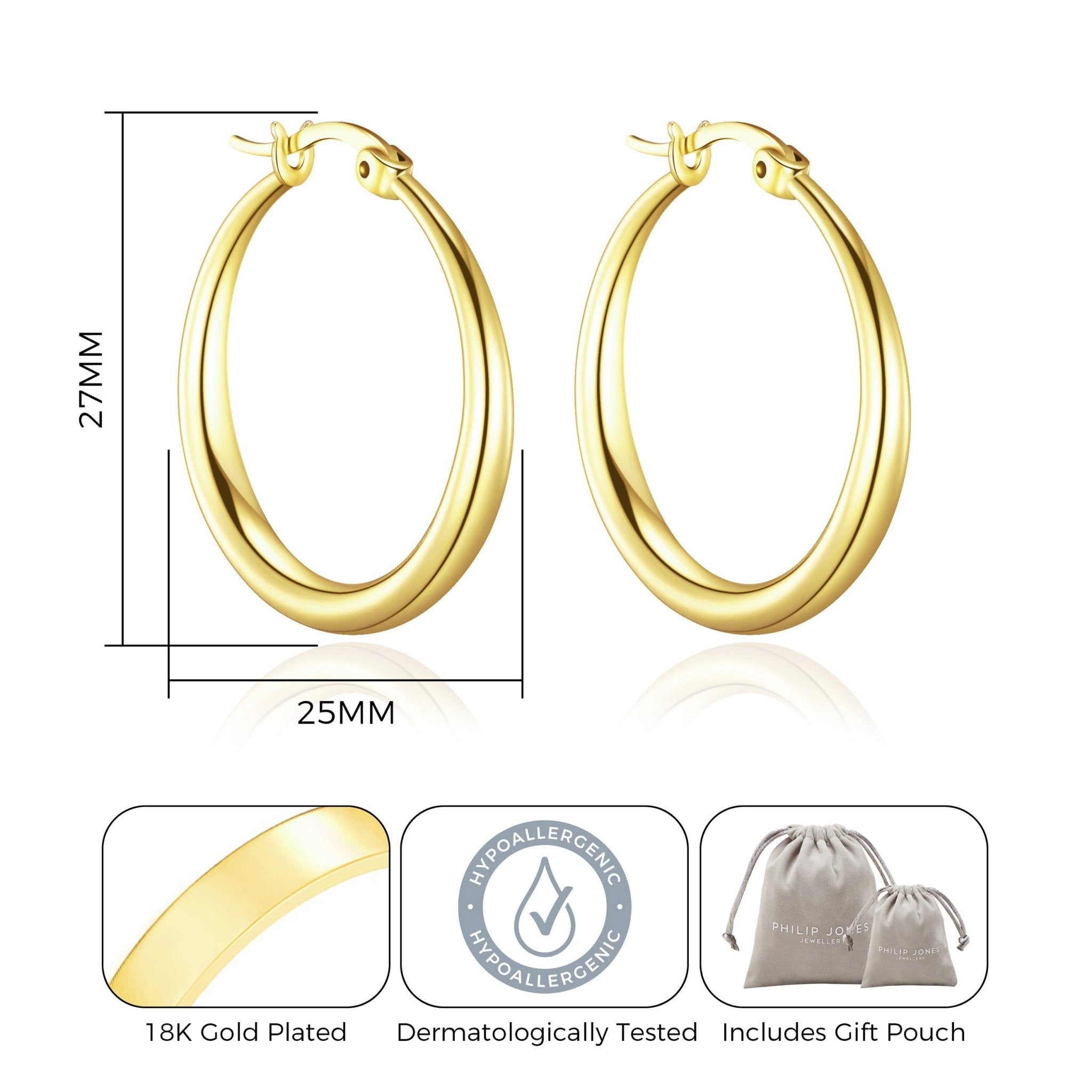 18k Gold Plated 25mm Hoop Earrings