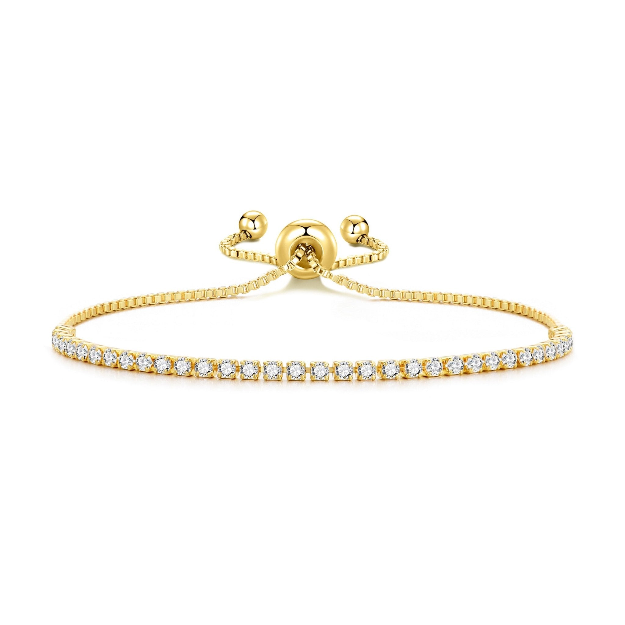 18k Gold Plated 2mm Adjustable Tennis Bracelet Created with Zircondia® Crystals