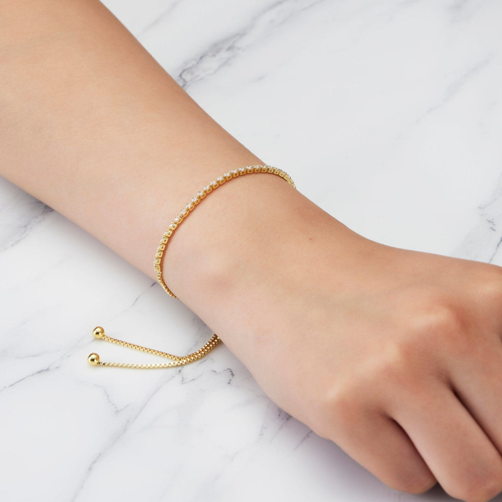 18k Gold Plated 2mm Adjustable Tennis Bracelet Created with Zircondia® Crystals