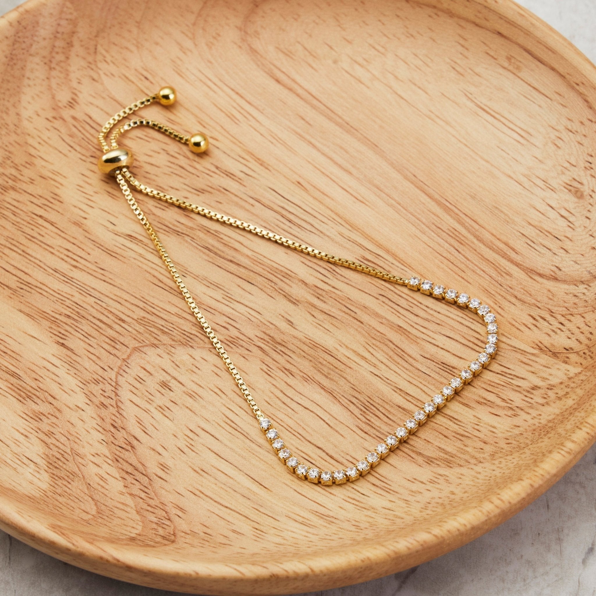 18k Gold Plated 2mm Adjustable Tennis Bracelet Created with Zircondia® Crystals