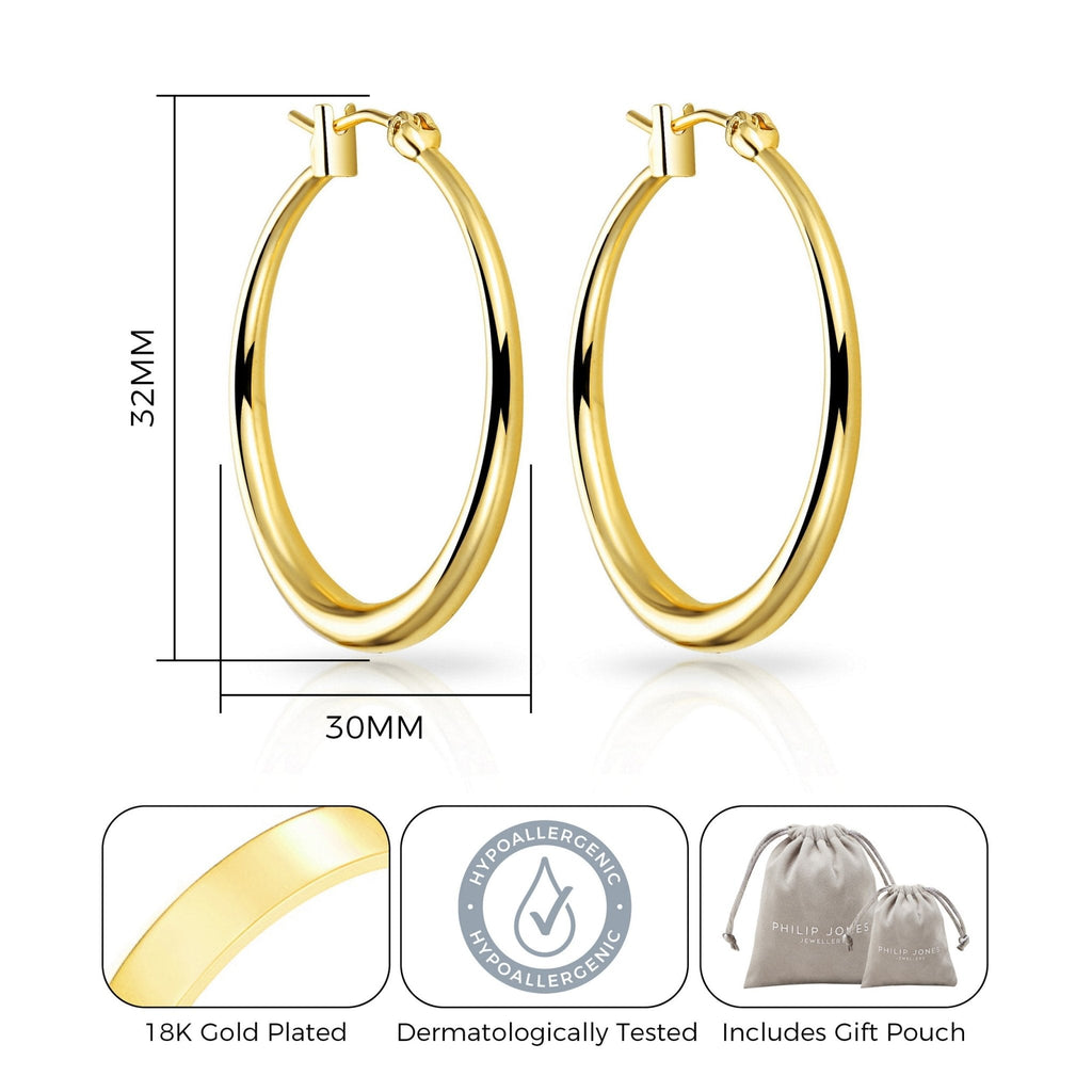 18k Gold Plated 30mm Hoop Earrings