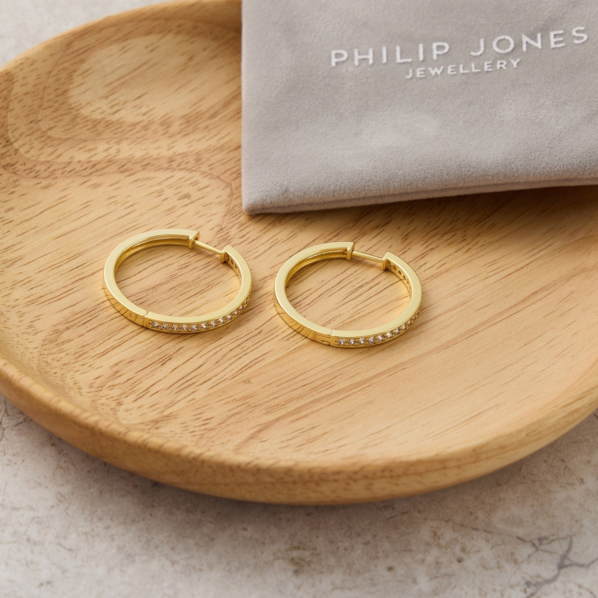 18k Gold Plated 30mm Hoop Earrings Created with Zircondia® Crystals