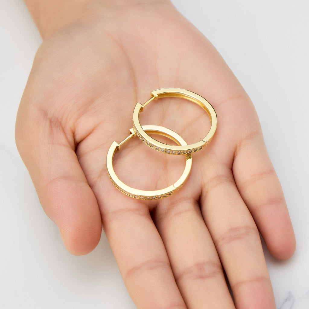 18k Gold Plated 30mm Hoop Earrings Created with Zircondia® Crystals