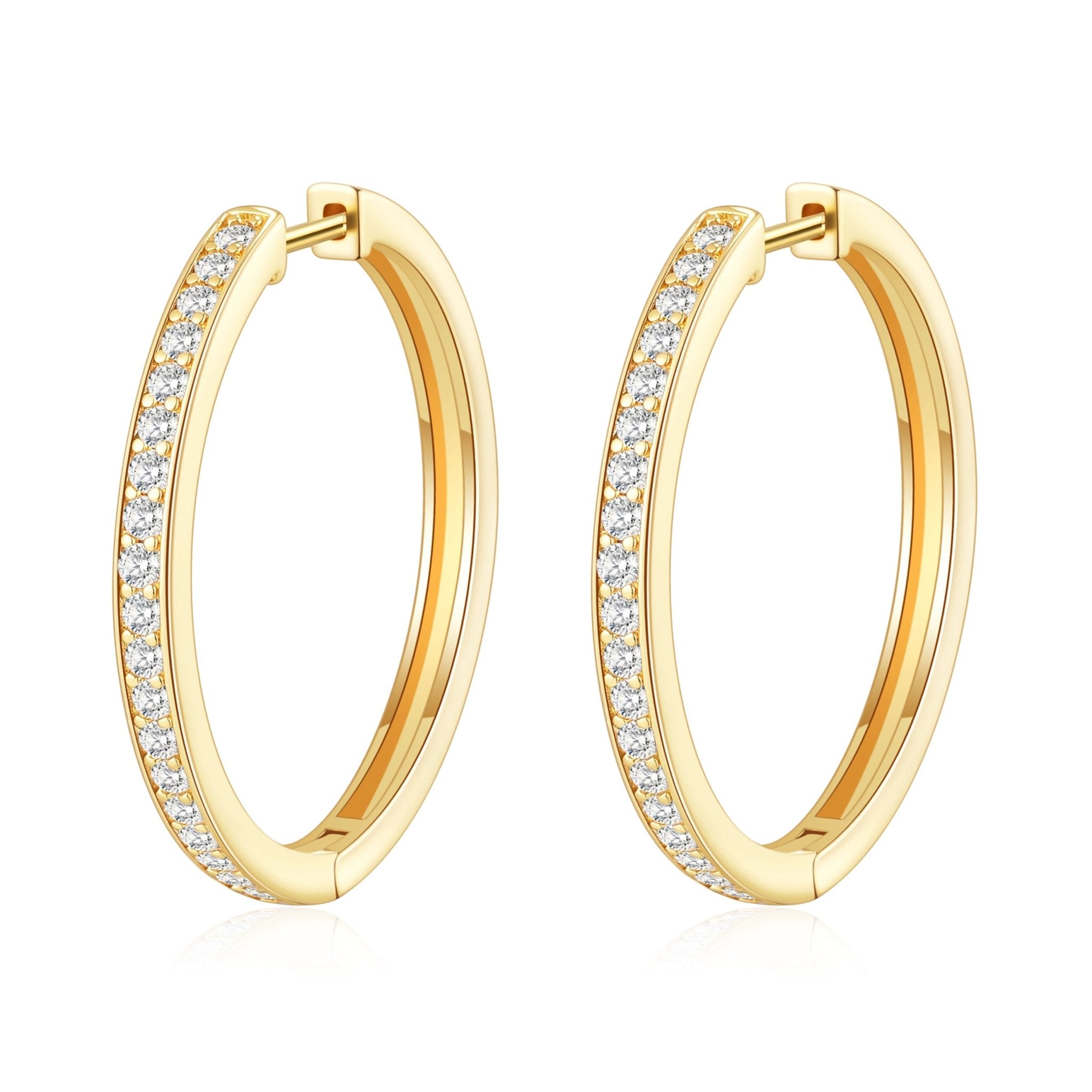 18k Gold Plated 30mm Hoop Earrings Created with Zircondia® Crystals