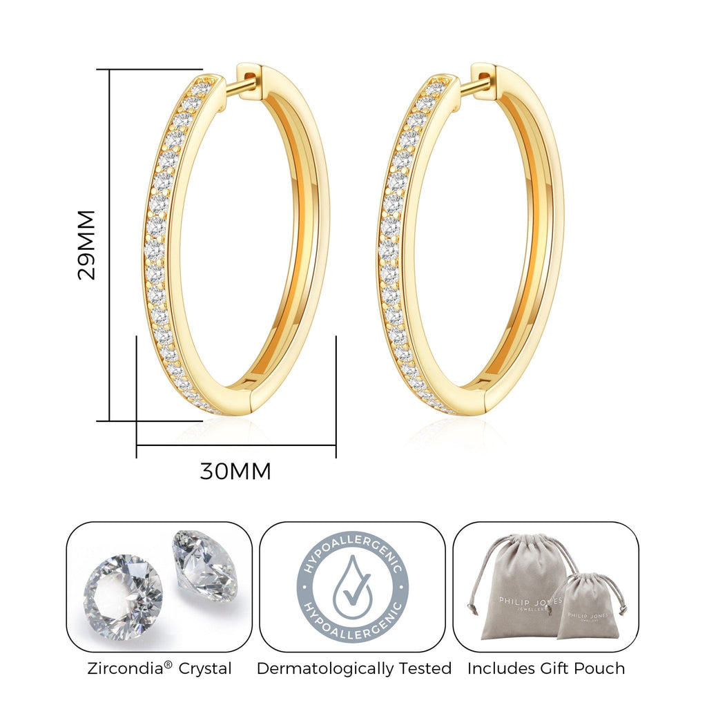 18k Gold Plated 30mm Hoop Earrings Created with Zircondia® Crystals