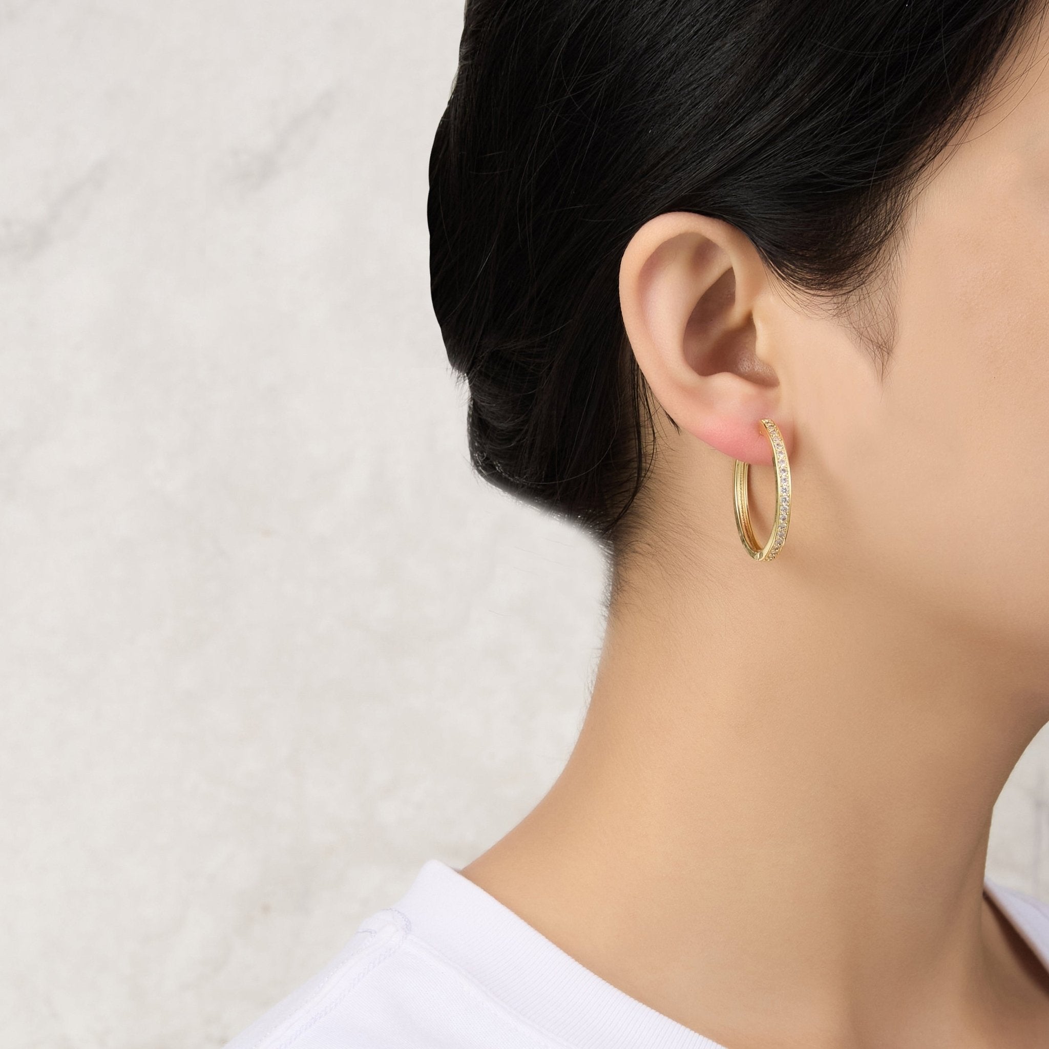 18k Gold Plated 30mm Hoop Earrings Created with Zircondia® Crystals