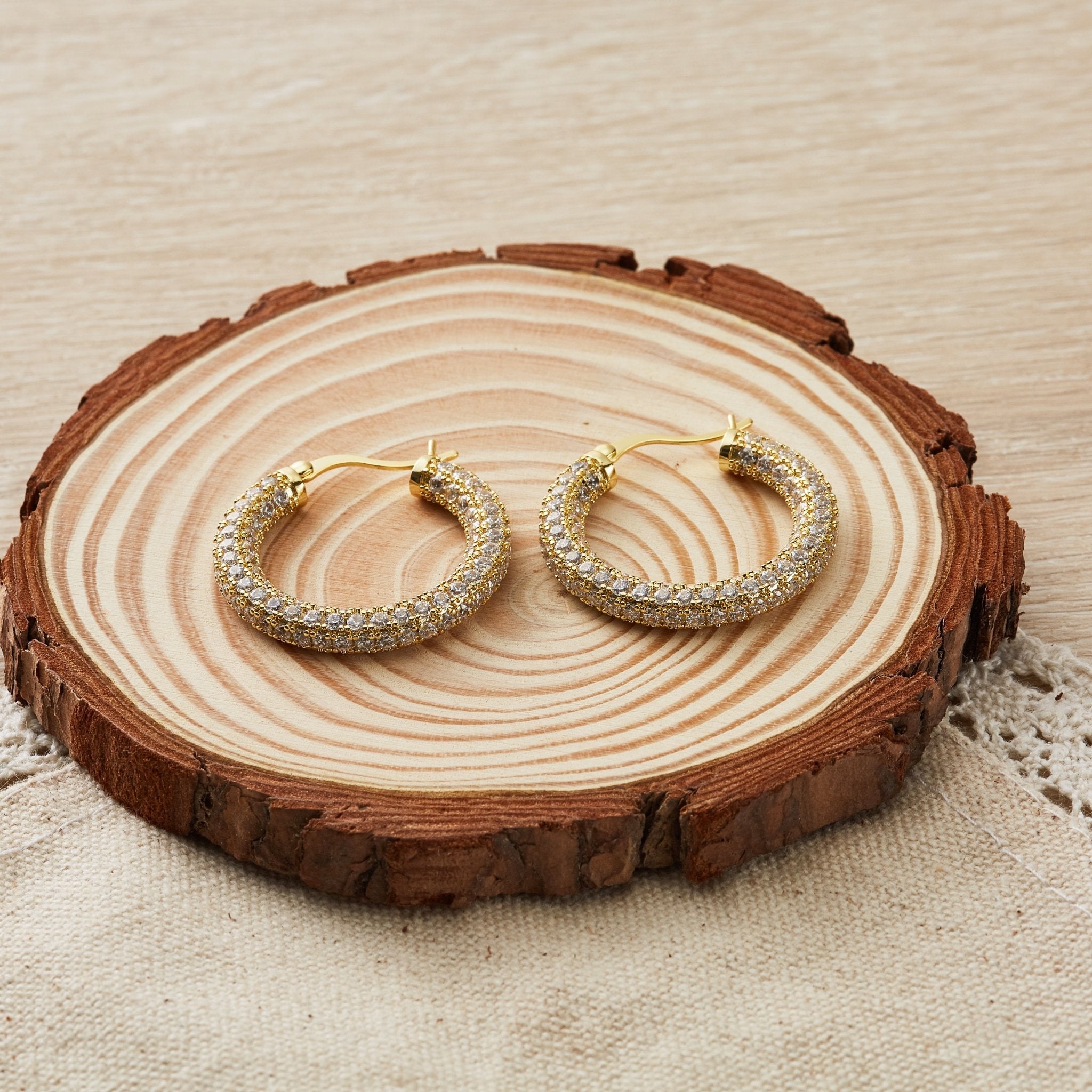 18k Gold Plated 30mm Pave Hoop Earrings Created with Zircondia® Crystals