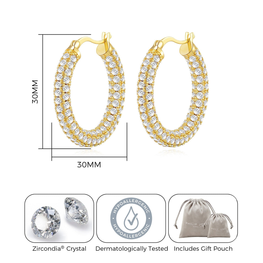 18k Gold Plated 30mm Pave Hoop Earrings Created with Zircondia® Crystals