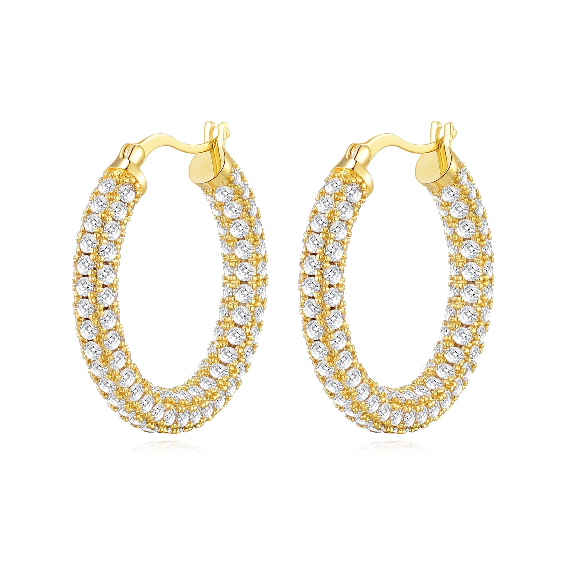 18k Gold Plated 30mm Pave Hoop Earrings Created with Zircondia® Crystals