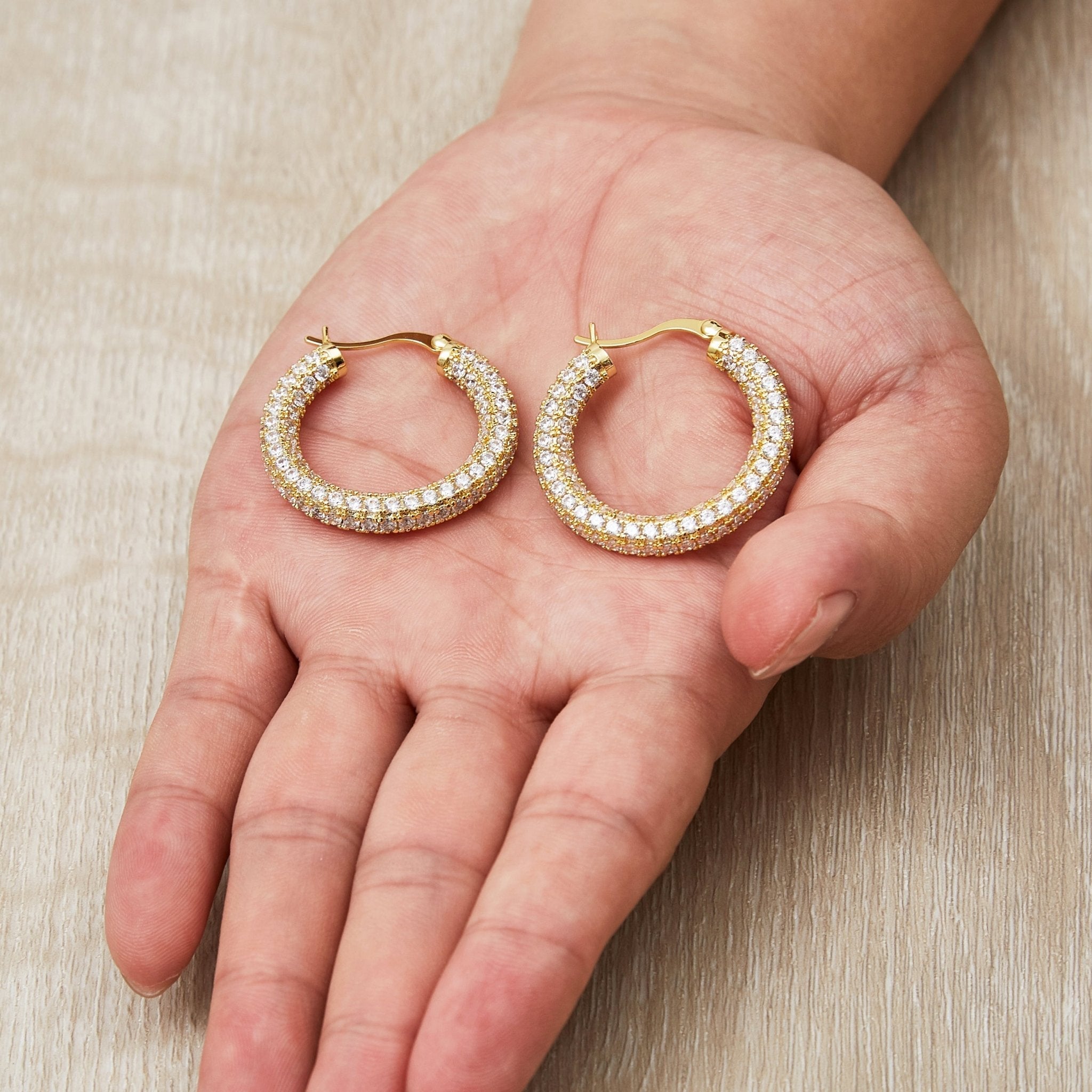18k Gold Plated 30mm Pave Hoop Earrings Created with Zircondia® Crystals