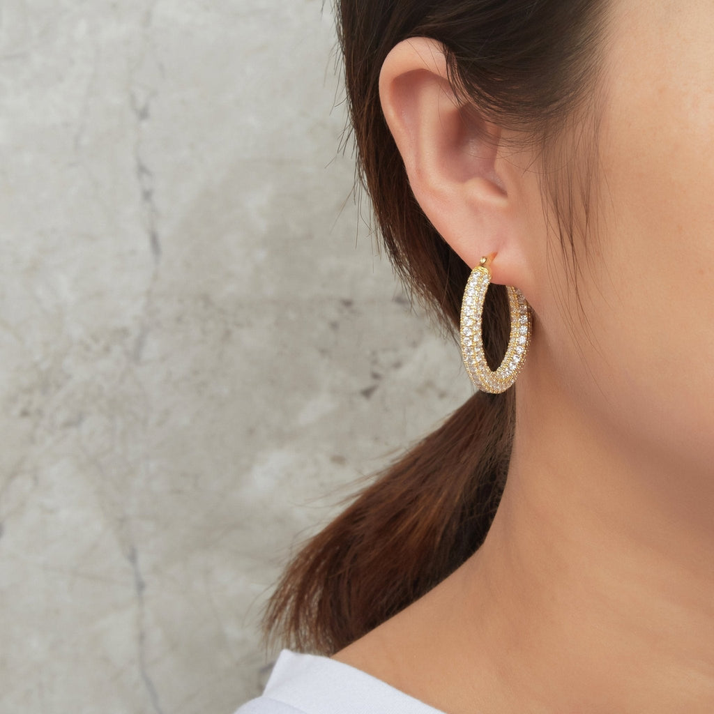 18k Gold Plated 30mm Pave Hoop Earrings Created with Zircondia® Crystals