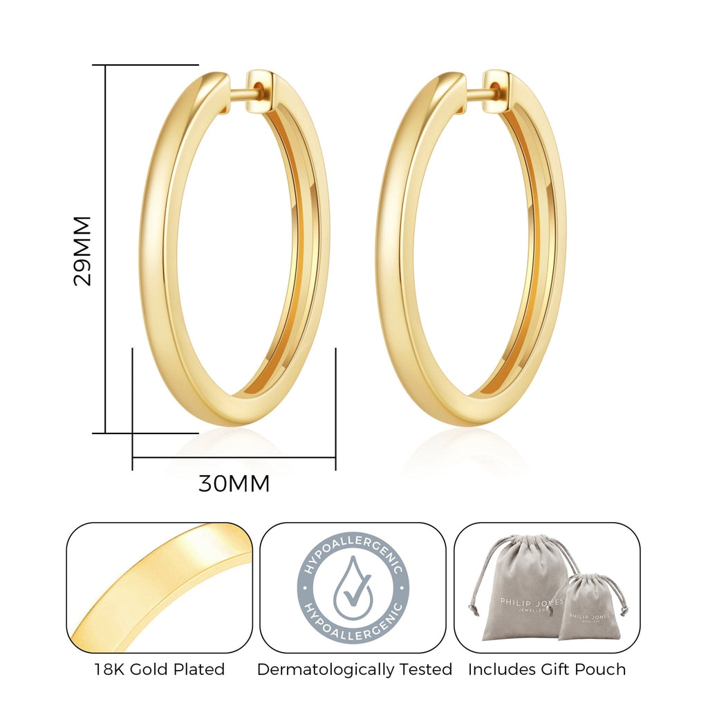 18k Gold Plated 30mm Plain Hoop Earrings