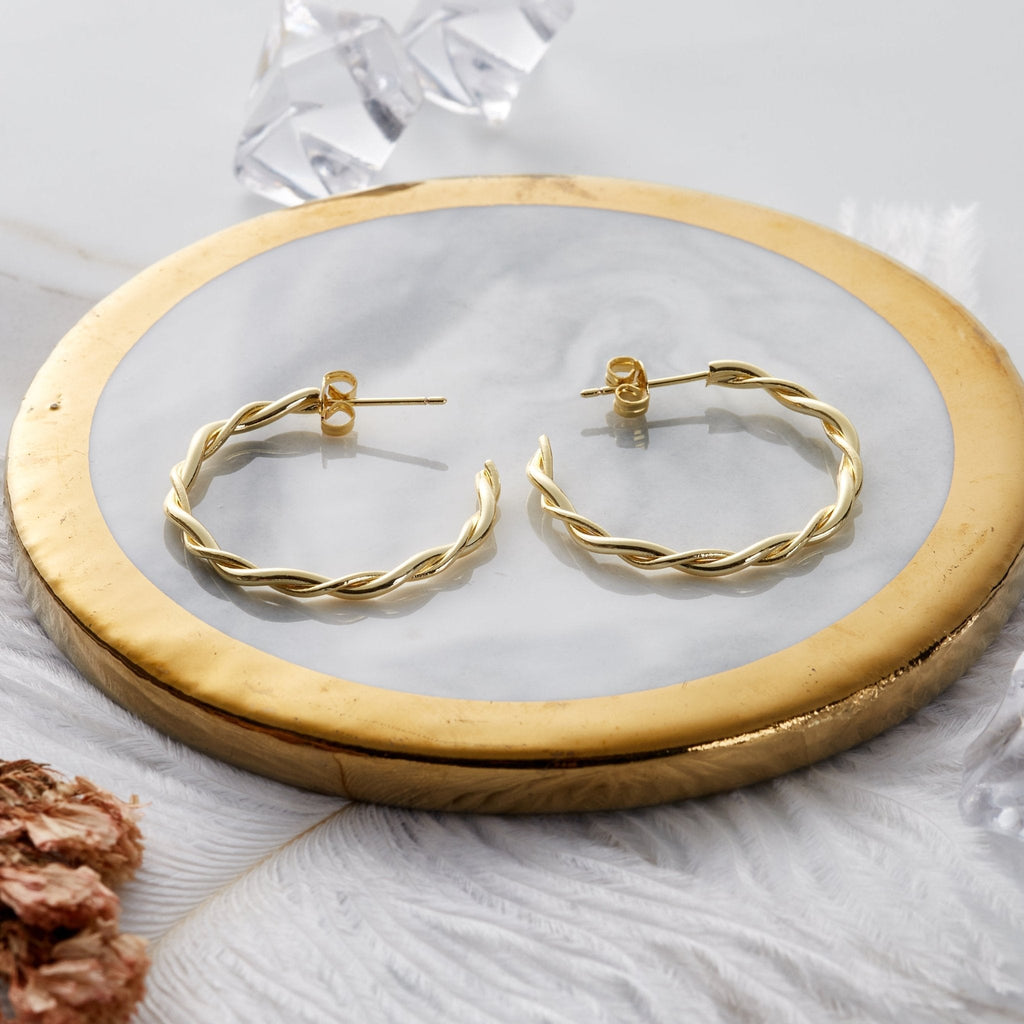 18k Gold Plated 30mm Twisted Hoop Earrings