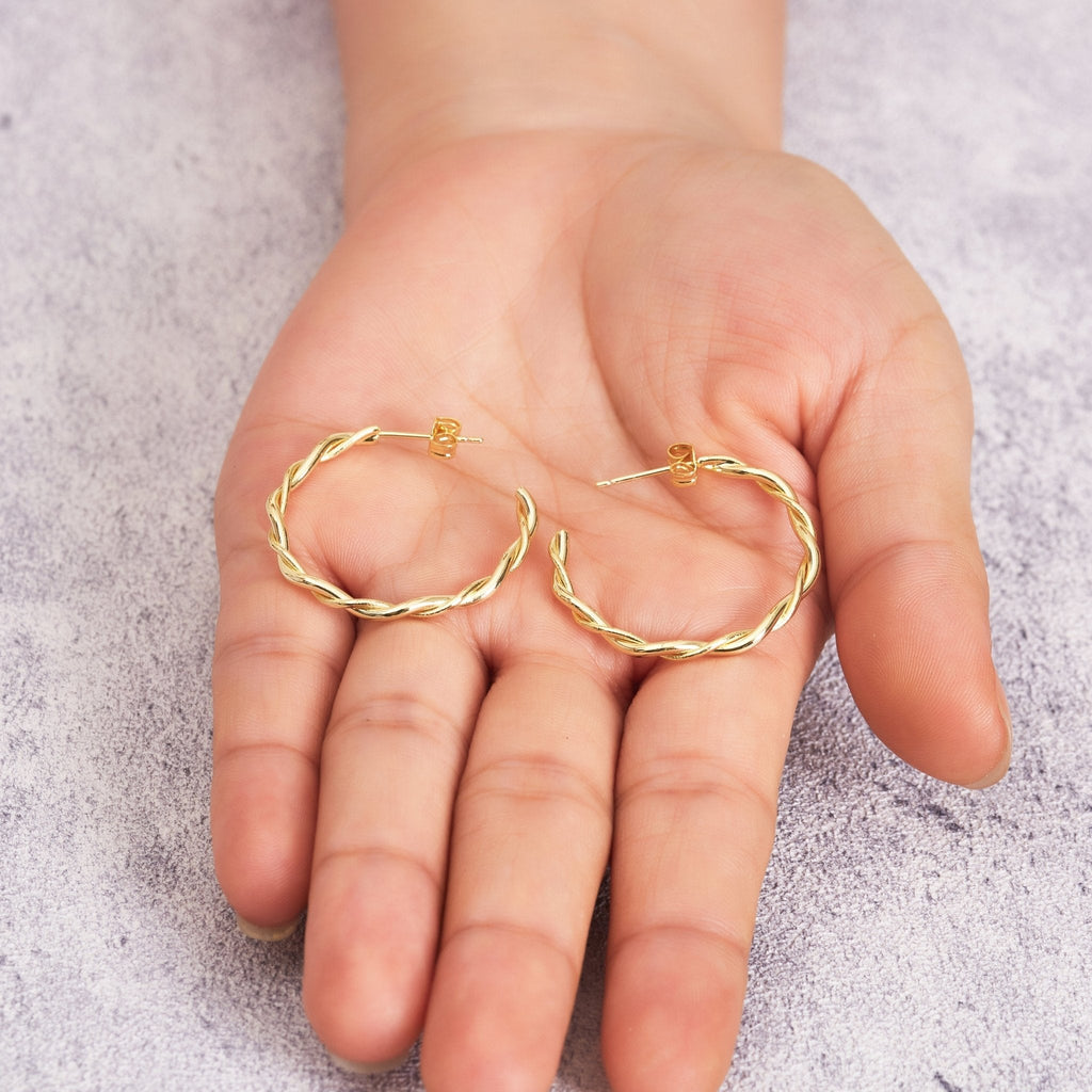 18k Gold Plated 30mm Twisted Hoop Earrings