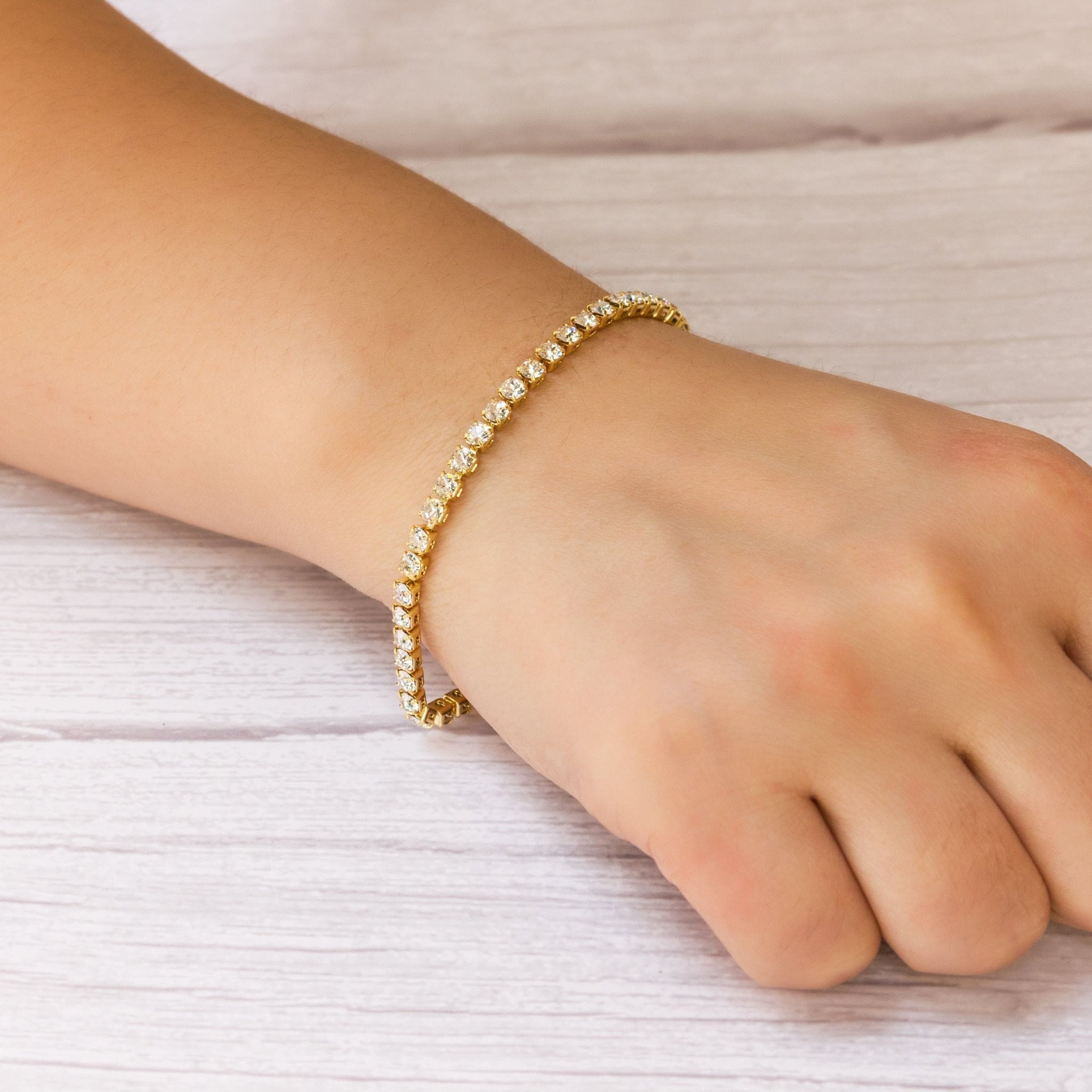 18k Gold Plated 3mm Tennis Bracelet Created with Zircondia® Crystals