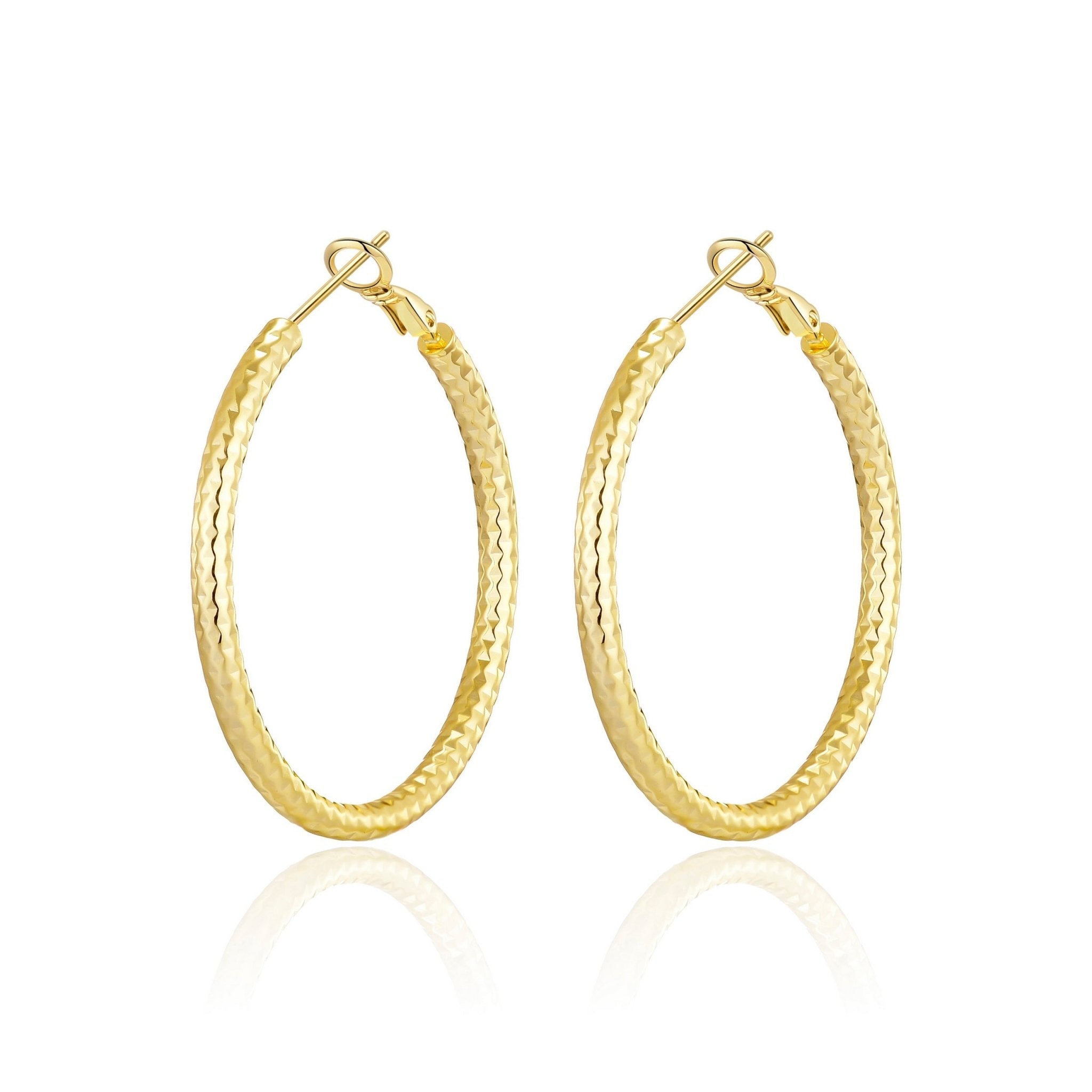 18k Gold Plated 40mm Diamond Cut Hoop Earrings