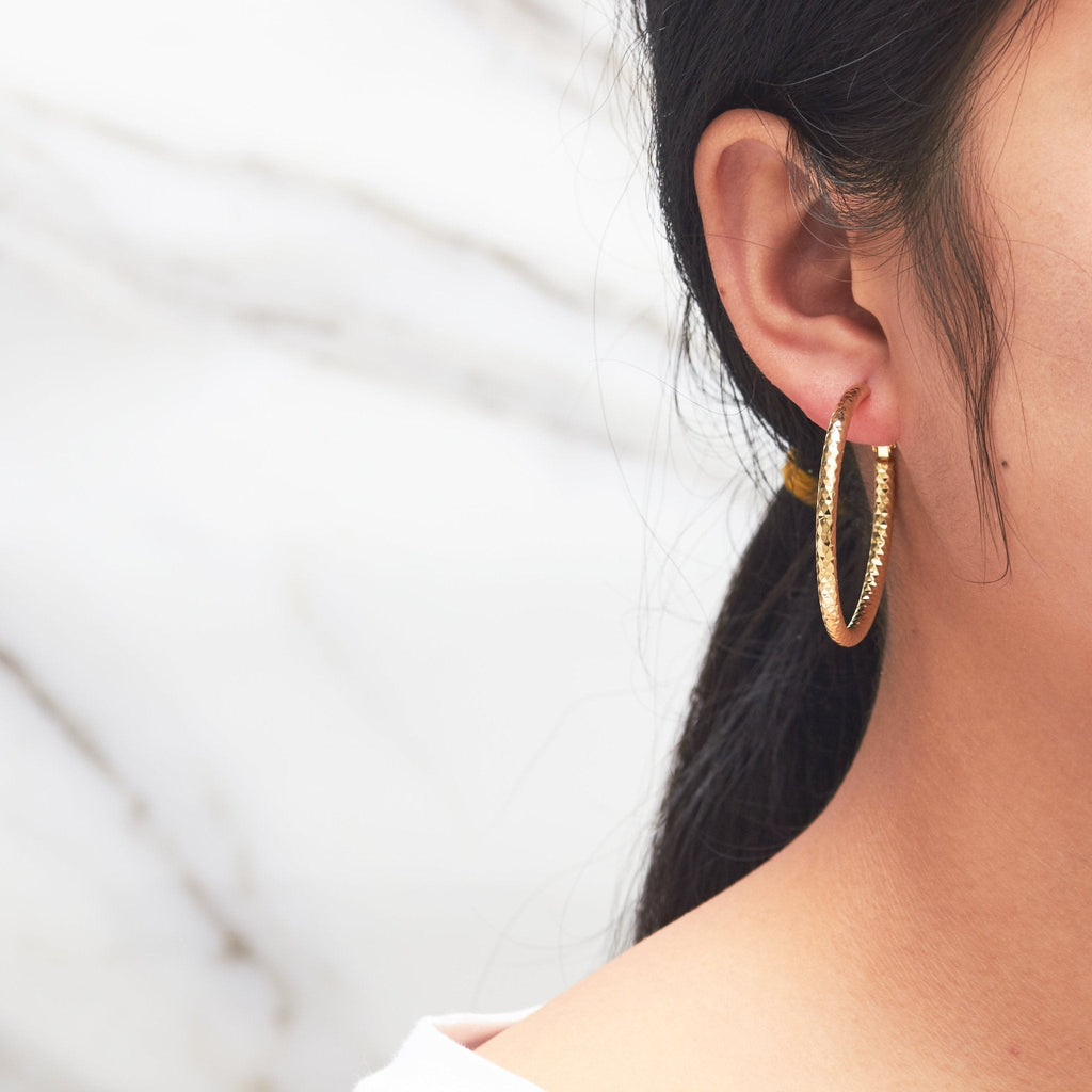 18k Gold Plated 40mm Diamond Cut Hoop Earrings