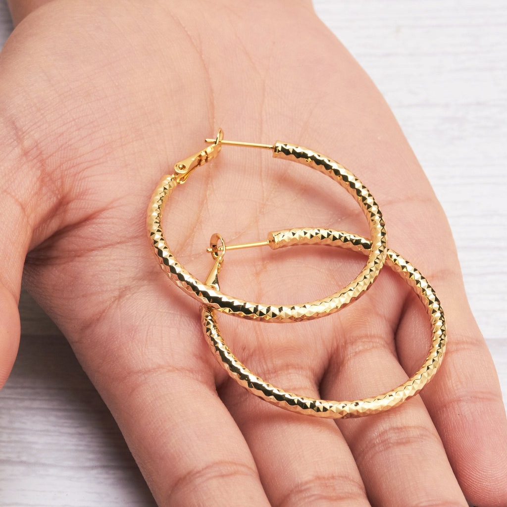18k Gold Plated 40mm Diamond Cut Hoop Earrings