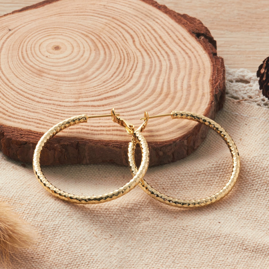 18k Gold Plated 40mm Diamond Cut Hoop Earrings