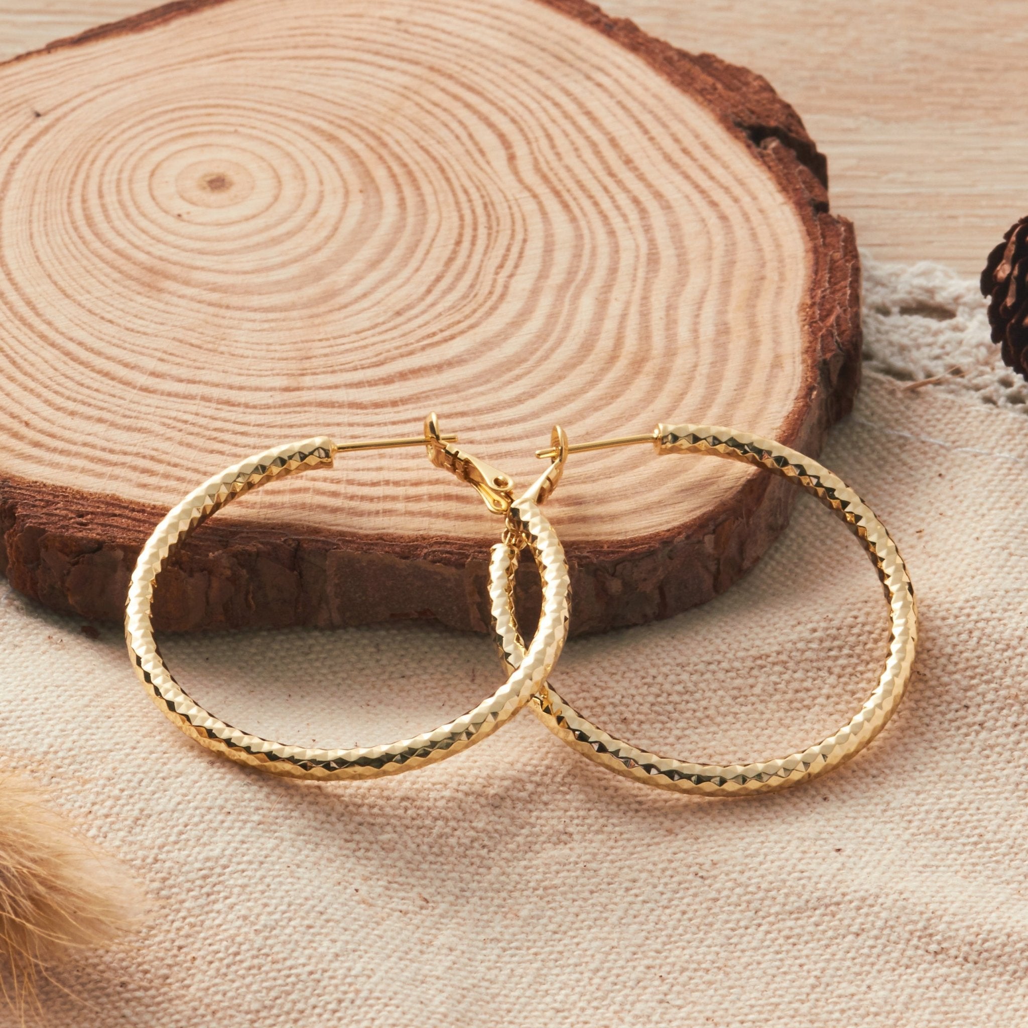 18k Gold Plated 40mm Diamond Cut Hoop Earrings