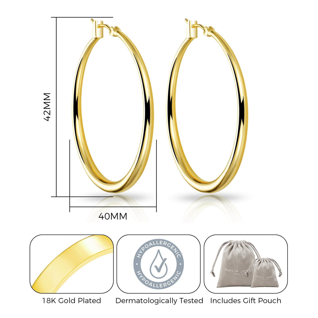 18k Gold Plated 40mm Hoop Earrings