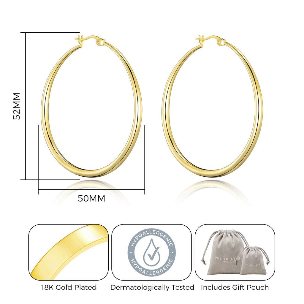 18k Gold Plated 50mm Hoop Earrings