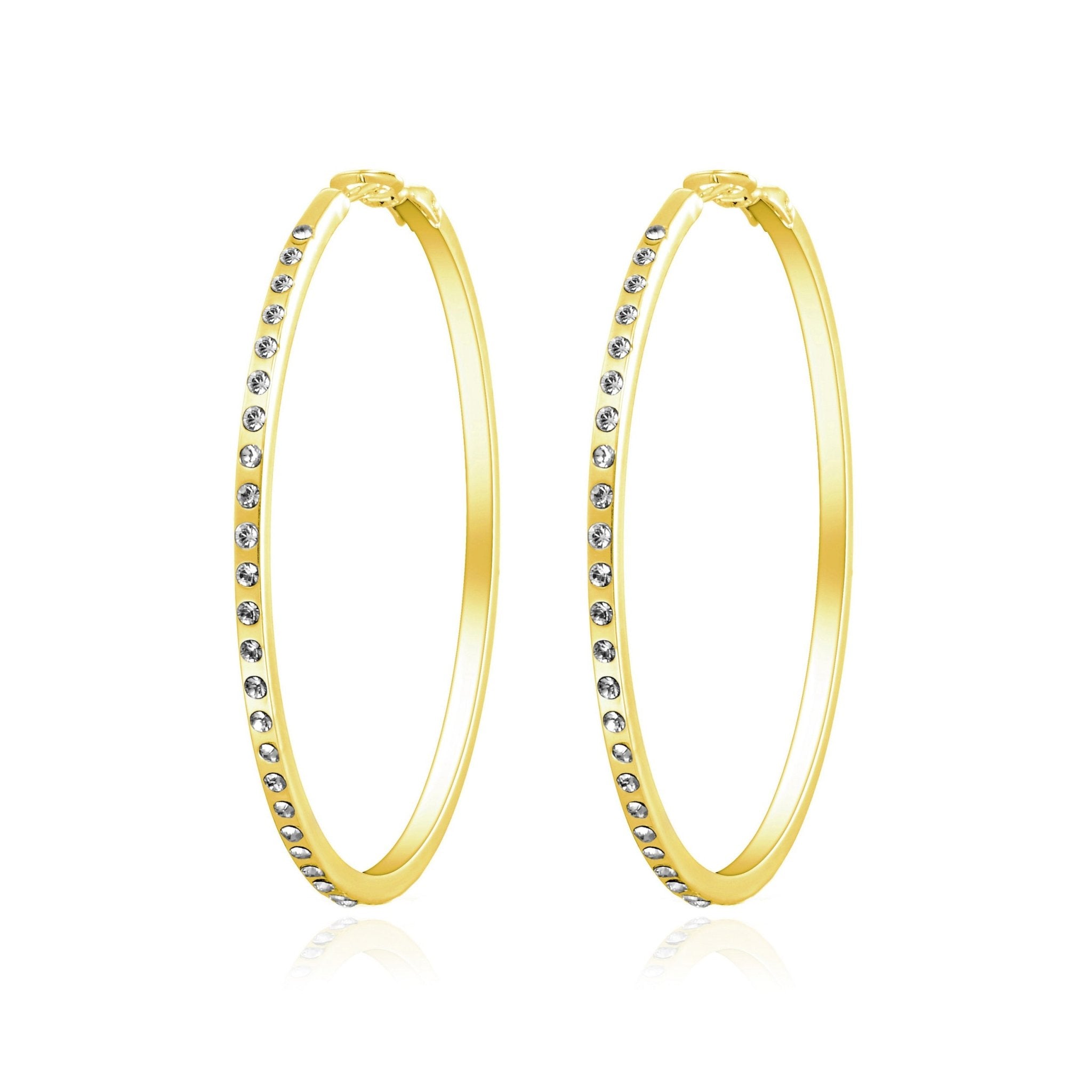 18k Gold Plated 50mm Hoop Earrings Created with Zircondia® Crystals