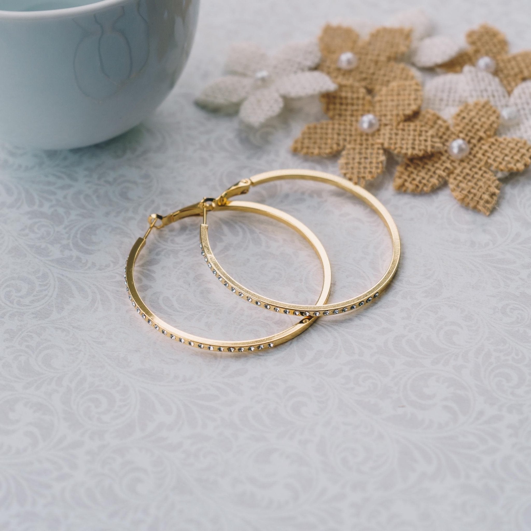 18k Gold Plated 50mm Hoop Earrings Created with Zircondia® Crystals