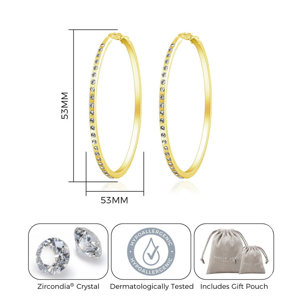 18k Gold Plated 50mm Hoop Earrings Created with Zircondia® Crystals