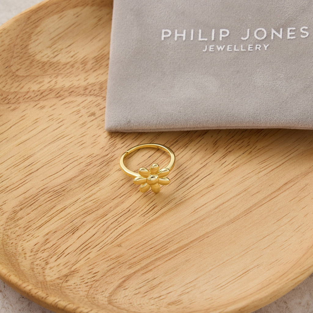 18k Gold Plated Adjustable Daisy Ring