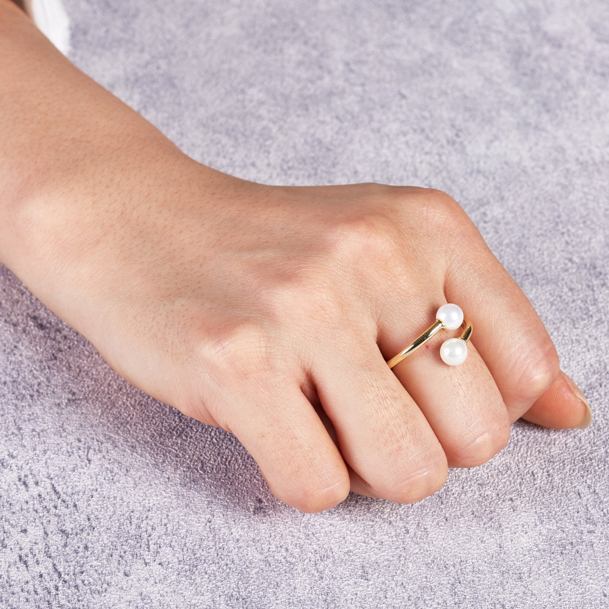 18k Gold Plated Adjustable Double Pearl Ring